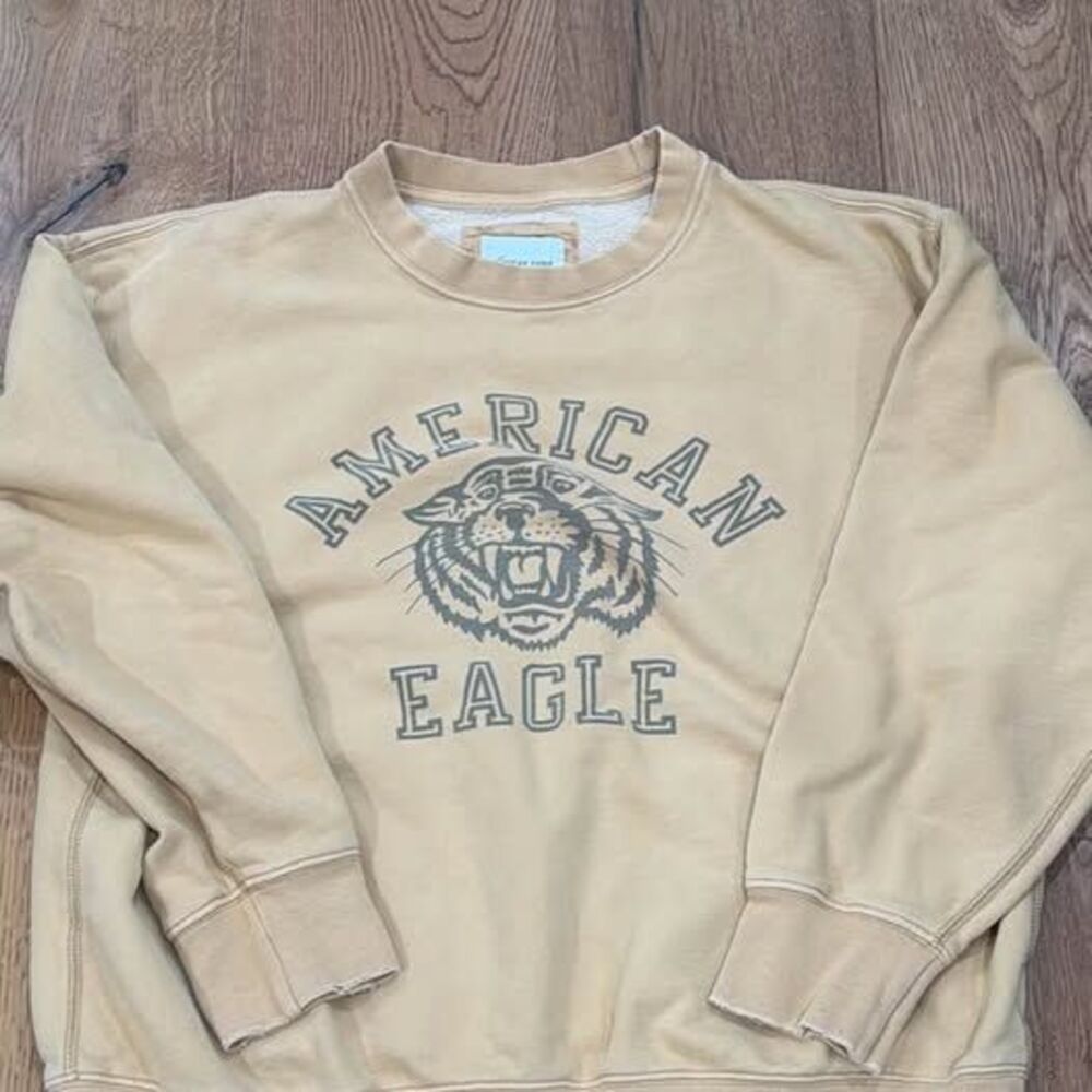 American Eagle Vintage Tiger Graphic Crewneck Sweatshirt Mustard Yellow Gold S